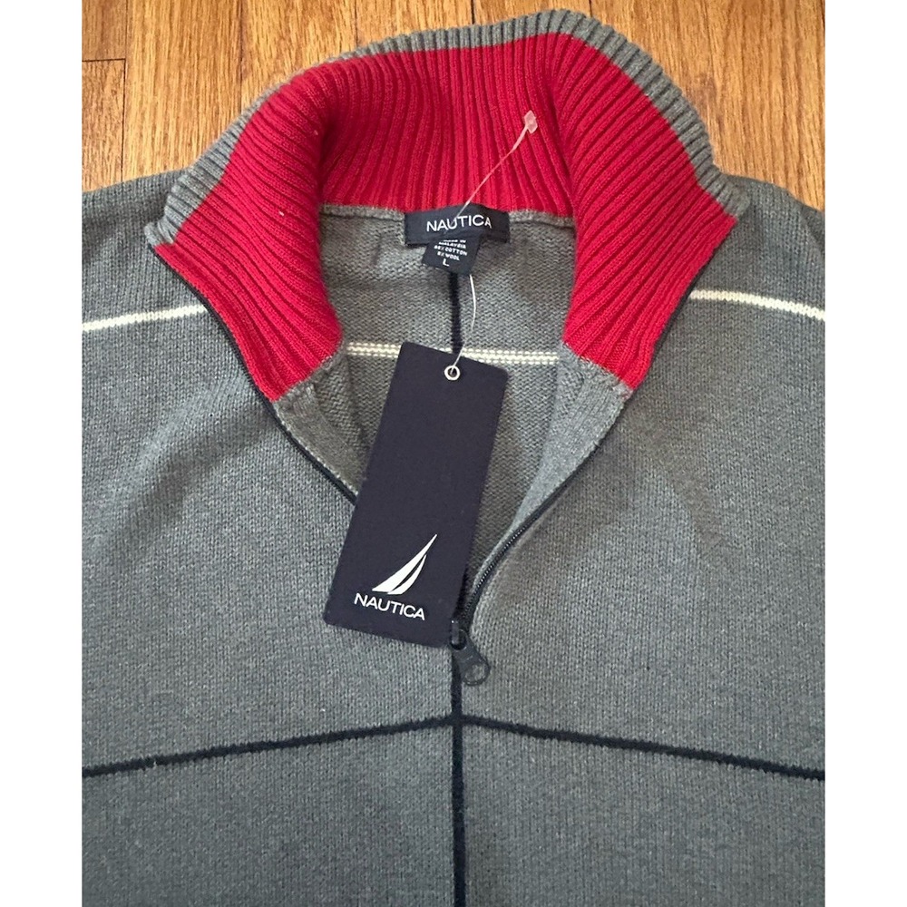 Nautica NWT 1/4 Zip Sweater Gray Windowpane Plaid SZ L Mens - Picture 5 of 5